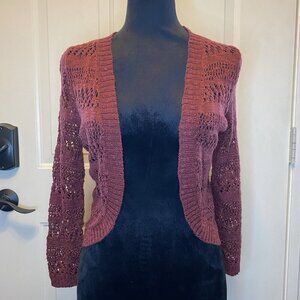 Cloud Chaser Pattered Open Knit Shrug Cropped Bolero Shrug Small Deep Burgundy